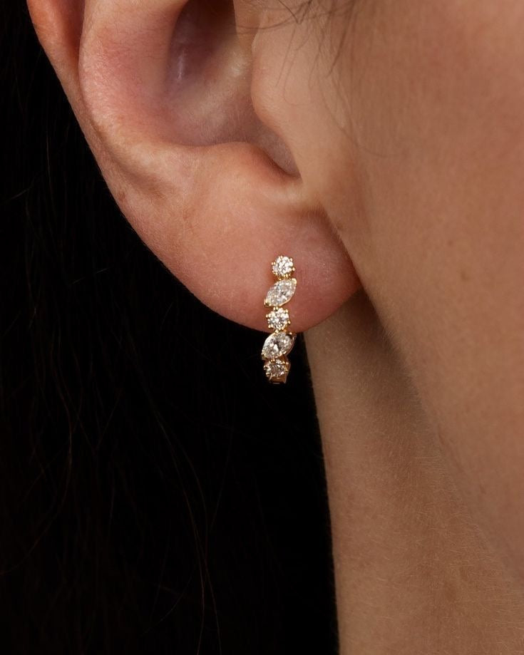 Marquise & Round Diamond Huggies
