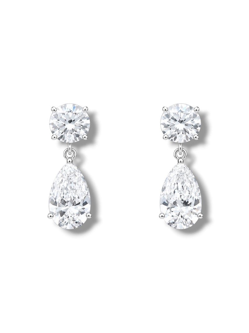 Round & Pear Drop Earrings 14k Gold Lab Grown Diamond