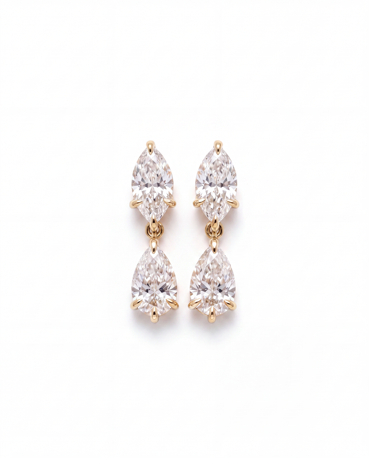 Poire Drop — hero shot of the marquise-and-pear drop, solid 14k gold with lab-grown diamonds