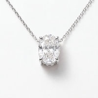 Oval Solitaire Necklace in solid 14k white gold