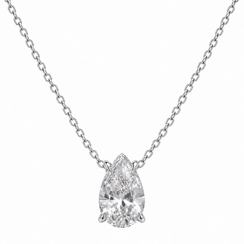 Pear Lab Diamond Necklace in 14k white gold