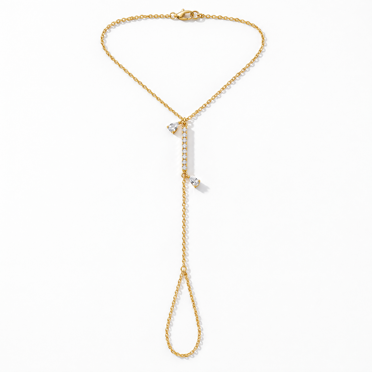 Pear Diamond Hand Chain in 14k yellow gold