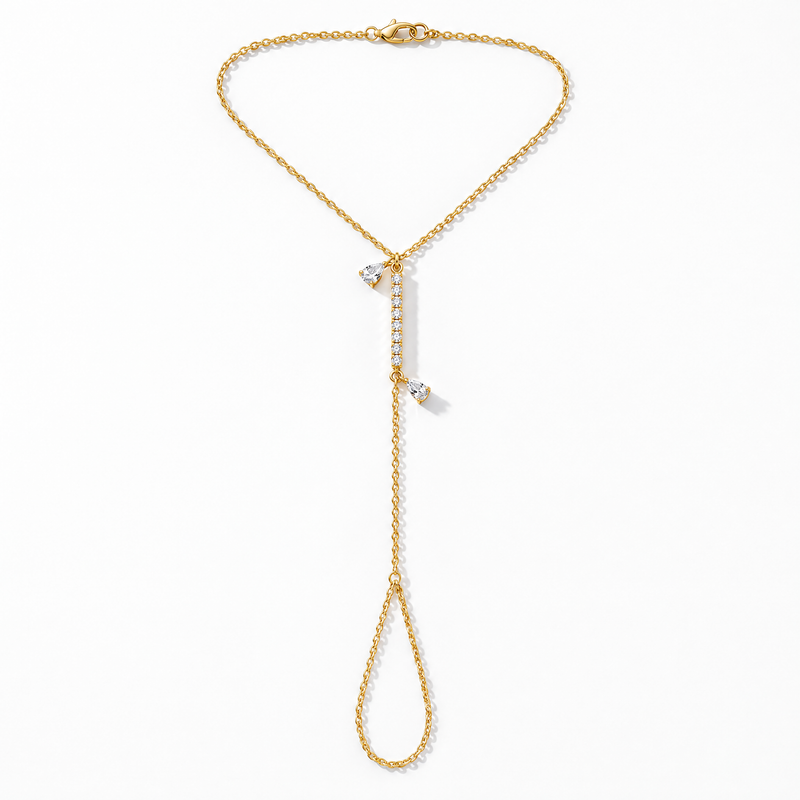 Pear Diamond Hand Chain in 14k yellow gold